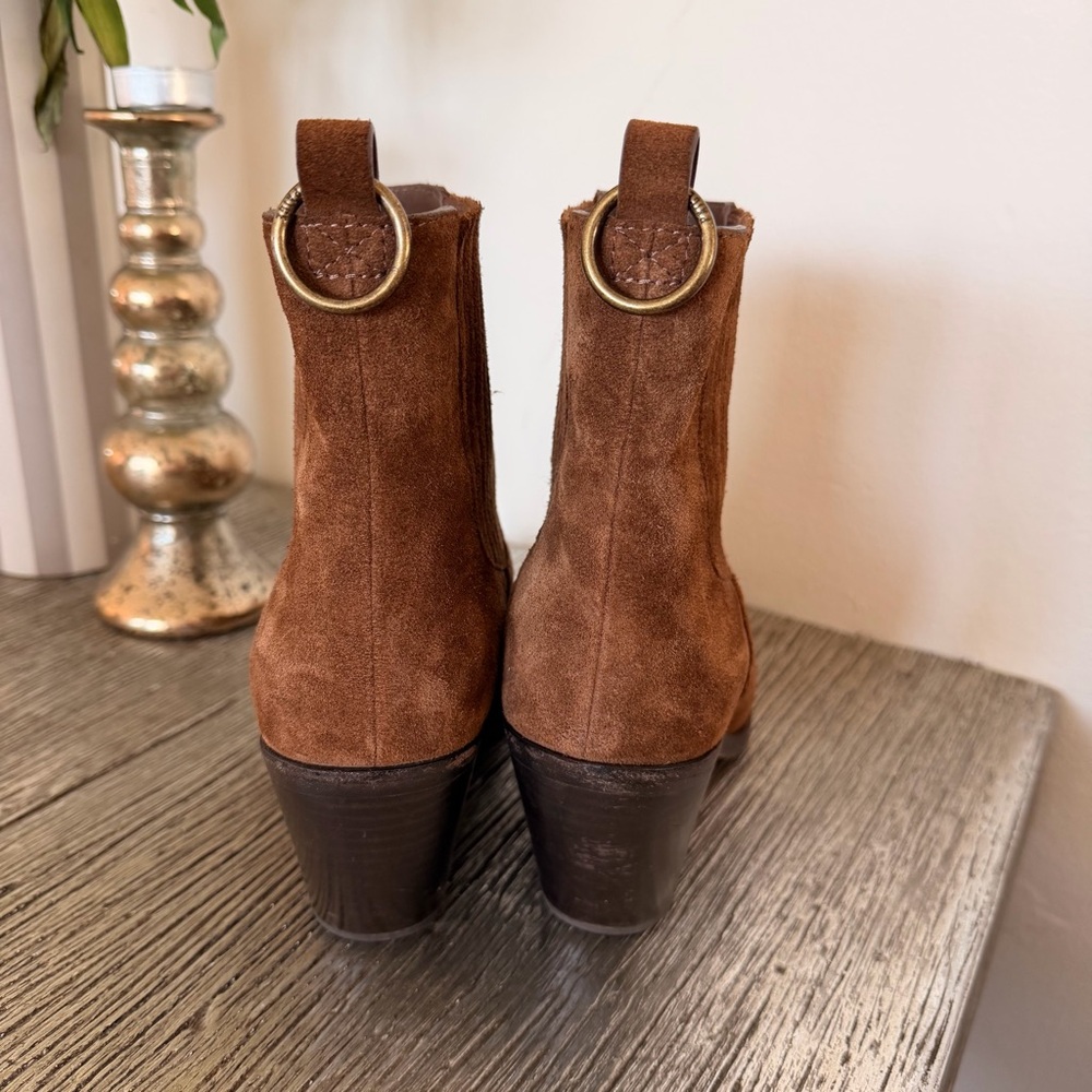 PAIGE Brown Suede Pointed Toe Western Ankle Boots - Picture 4 of 6